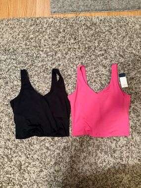 Black and Hot Pink V-Neck Sleeveless Crop Tops